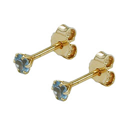 Ohrstecker Ohrring 3mm synthetischer Aquamarin 9Kt GOLD