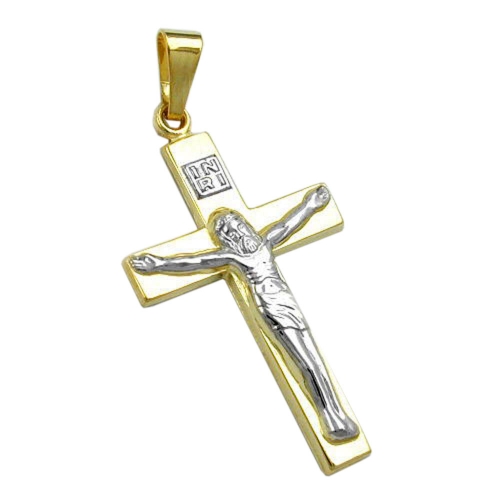 Anhänger 27x16mm Kreuz mit Jesus bicolor glänzend 9Kt GOLD