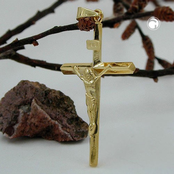 Anhänger 30x18mm Kreuz mit Jesus 9Kt GOLD