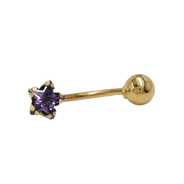 Bauchnabelpiercing Banana 18x6mm Stern Zirkonia amethyst mit Kugel 14Kt