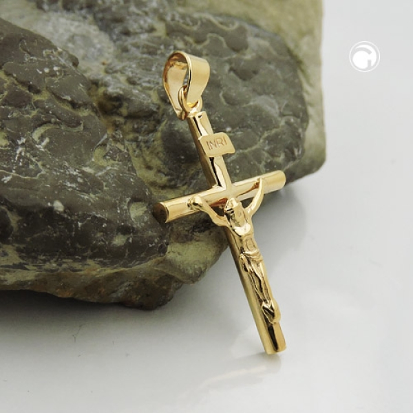 Anhänger 24x14mm Kreuz mit Jesus glänzend 9Kt