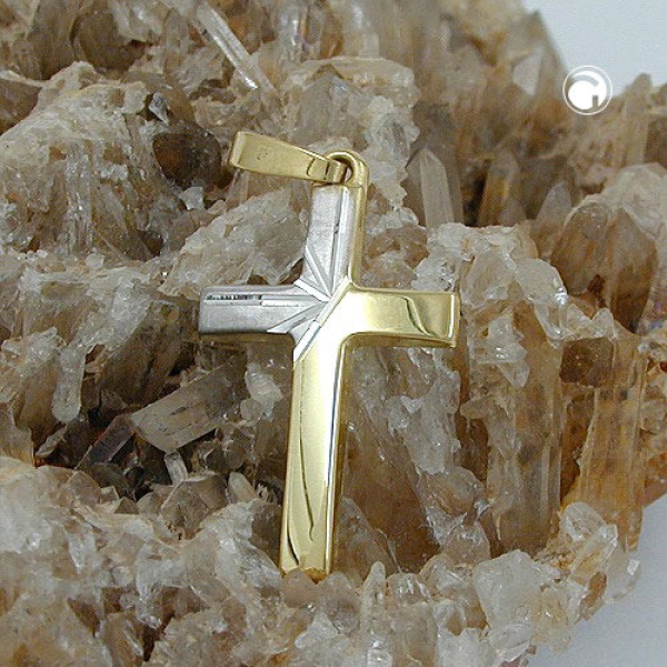 Anhänger Kreuz bicolor 14Kt 585 GOLD