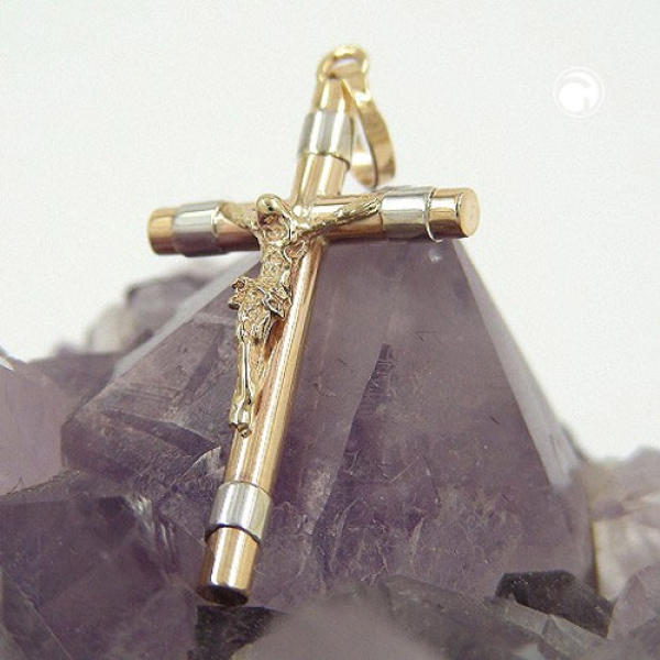 Anhänger 25x14mm Kreuz-Jesus bicolor rhodiniert 9Kt GOLD