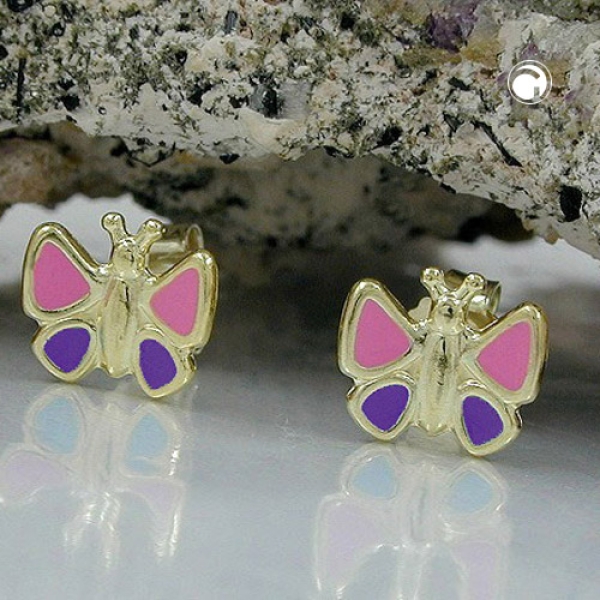 Ohrstecker Ohrring 7x8mm Schmetterling pink-lila 9Kt GOLD