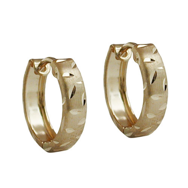 Creole Ohrring 11x3mm Klappscharnier mattiert diamantiert 9Kt GOLD