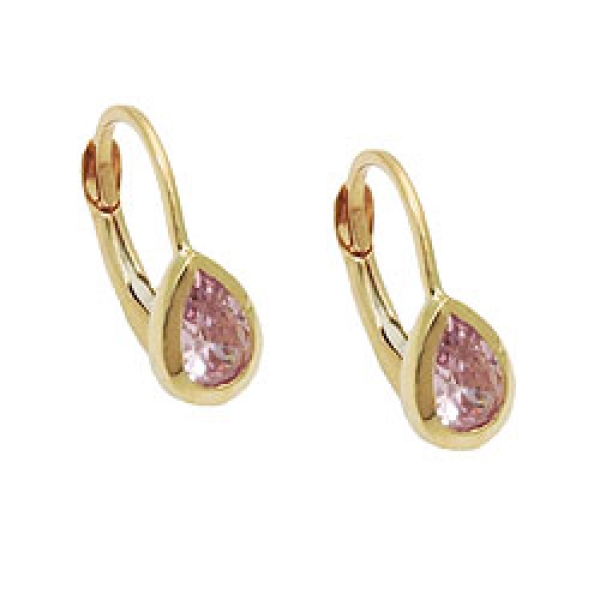 Ohrbrisur Ohrringe 14x5mm Tropfen Zirkonia pink 9Kt GOLD