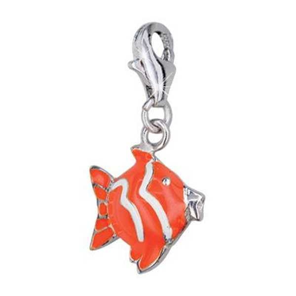 Anhänger Charm 925 Silber Fisch orange weiss