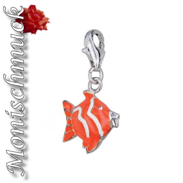 Anhänger Charm 925 Silber Fisch orange weiss