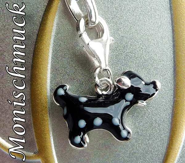 Anhänger Charm 925 Silber Hund schwarz