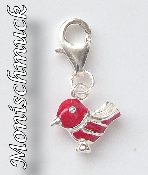 Anhänger Charm 925 Silber Vogel rot