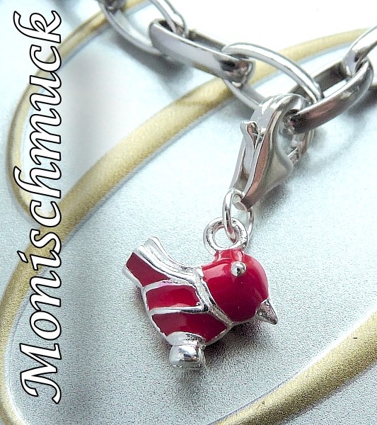 Anhänger Charm 925 Silber Vogel rot