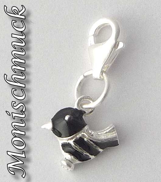 Anhänger Charm 925 Silber Vogel schwarz