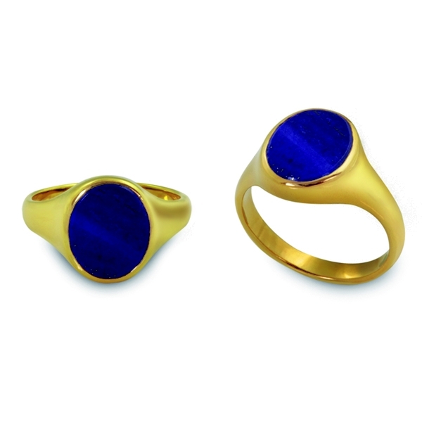 Siegelring ovale Platte Lapis Lazuli 12x10mm 585 Gold