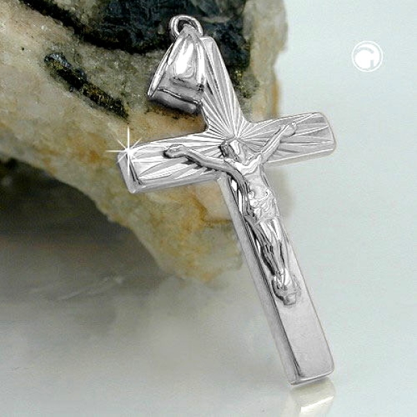 Anhänger 28x19mm Kreuz mit Jesus glänzend rhodiniert Silber 925