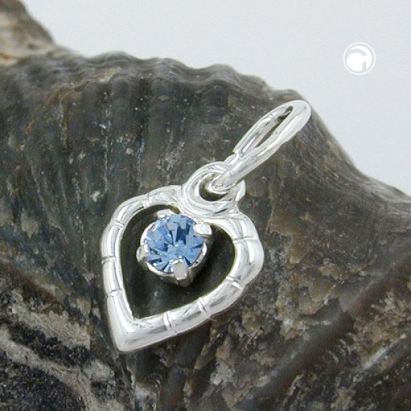 Anhänger 8x6mm Herz mit Glasstein hellblau Silber 925