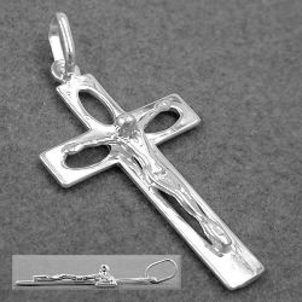 Anhänger 29x17mm Kreuz mit Jesus durchbrochen glänzend Silber 925