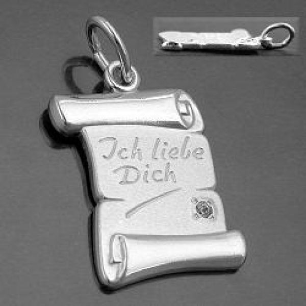 Anhänger 21x14mm Schriftrolle -Ich liebe Dich- Silber 925