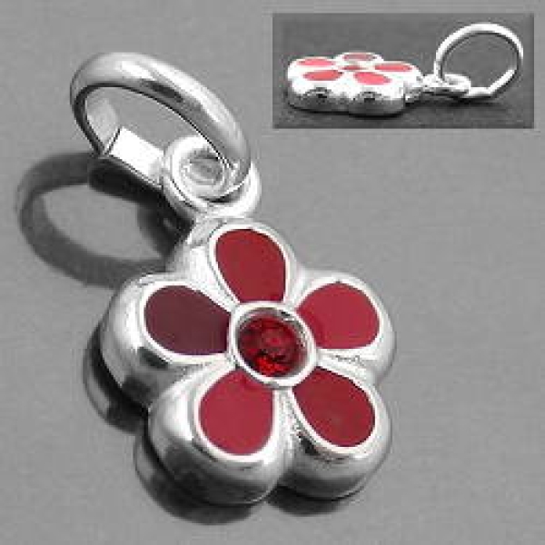 Anhänger 8mm Blume rot lackiert Silber 925