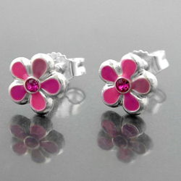 Ohrstecker Ohrring 6,5mm Kinderohrring Blume pink-lackiert Silber 925