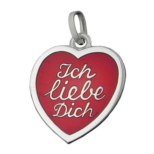 Anhänger 17x16mm Herz rot lackiert - Ich liebe Dich- Silber 925