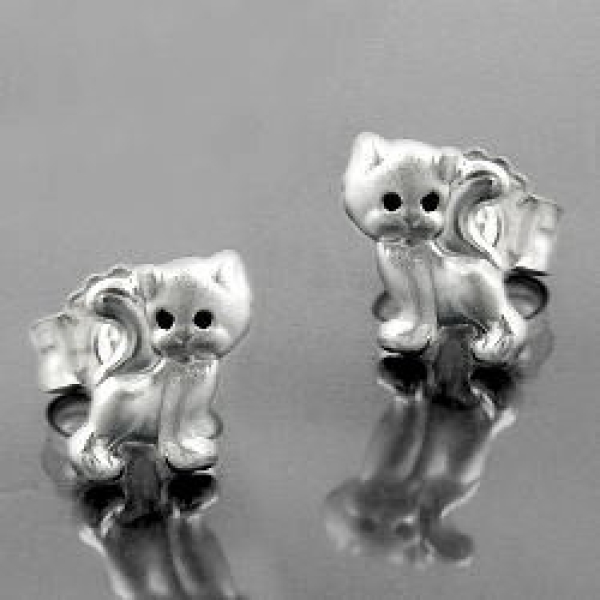 Ohrstecker Ohrring 6x5mm Kinderohrring Katze matt-glänzend Silber 925