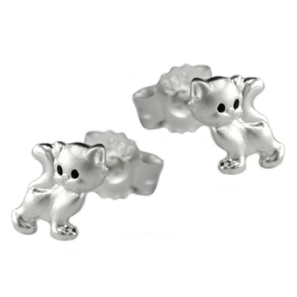 Ohrstecker Ohrring 6x5mm Kinderohrring Katze matt-glänzend Silber 925