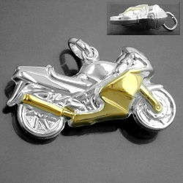 Anhänger 15x27mm Motorrad bicolor, Silber 925