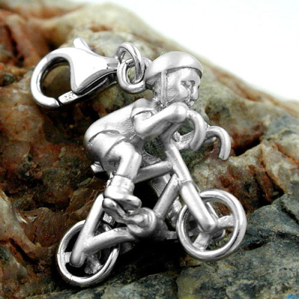 Anhänger 17x14x7mm Charm Fahrradfahrer rhodiniert Silber 925