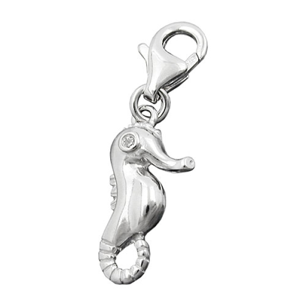 Anhänger 16x8mm Charm Seepferdchen mit Zirkonia glänzend rhodiniert Silber 925