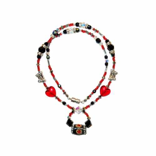 Collier Kette schwarz rot Herz Schmetterling 50cm