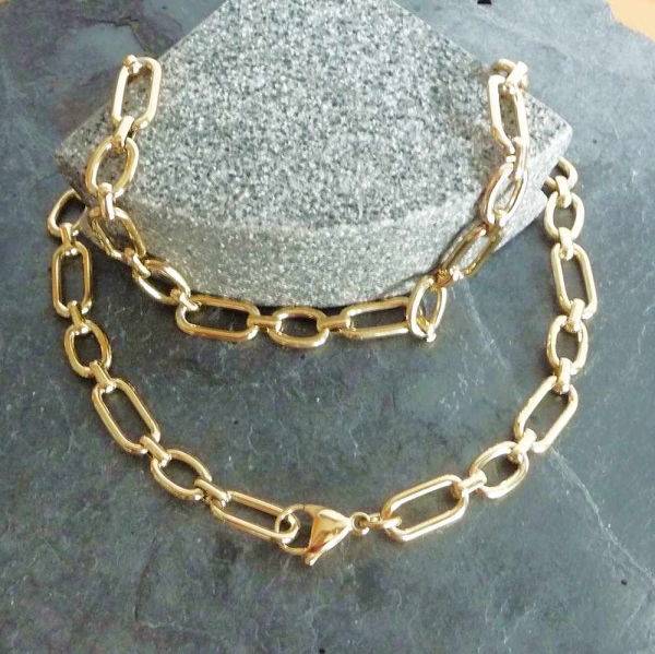 Kette Collier Edelstahl vergoldet oval 50cm