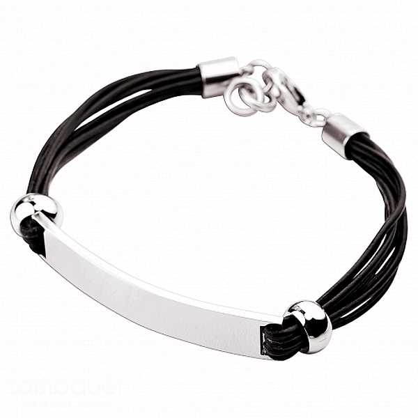 Armband Leder schwarz Edelstahl ID Gravurplatte 20cm