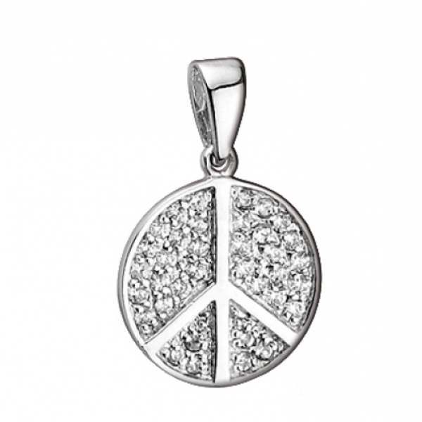 Anhänger 15mm Peace-Zeichen mit Zirkonias rhodiniert Silber 925