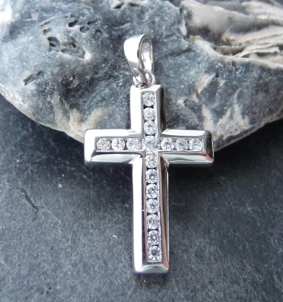 Anhänger Kreuz Zirkonia 16x23mm Silber 925