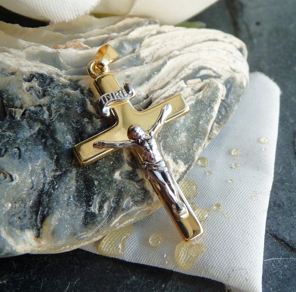 Anhänger Kreuz 15x22mm Jesus Korpus 14Kt 585 GOLD