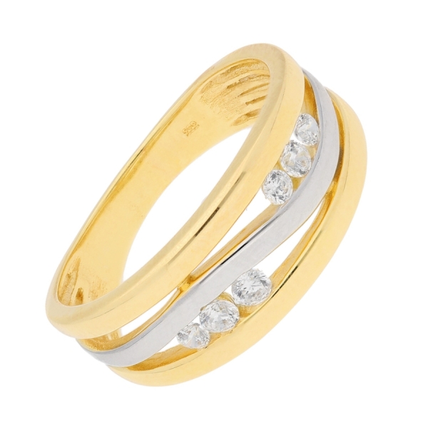 Damenring bicolor mit 6 Zirkonia 333 GOLD