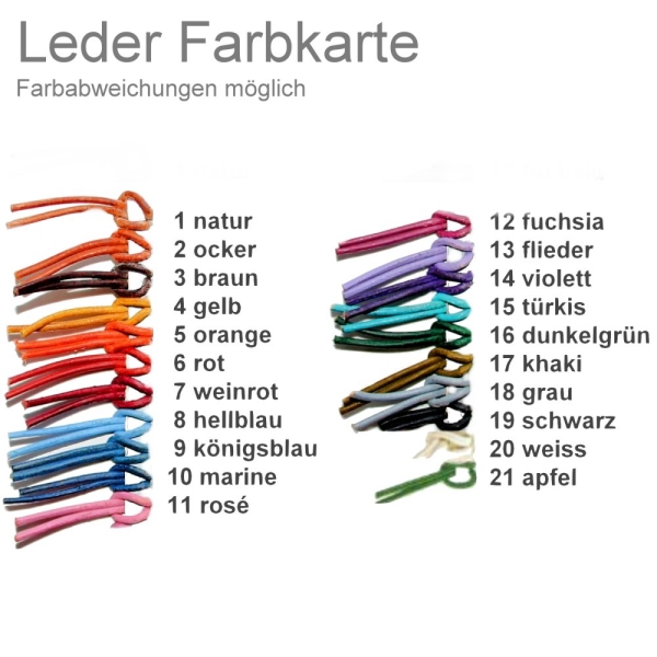 Lederband 1,3 oder 2mm 21 Farben  mit 925 Silber Bajonett