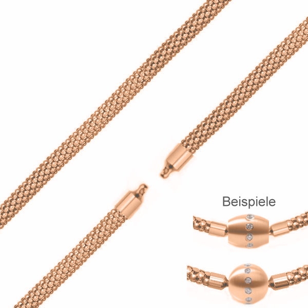 Edelstahl Collier Himbeerkette 4mm rosé vergoldet für Wechelschliesse