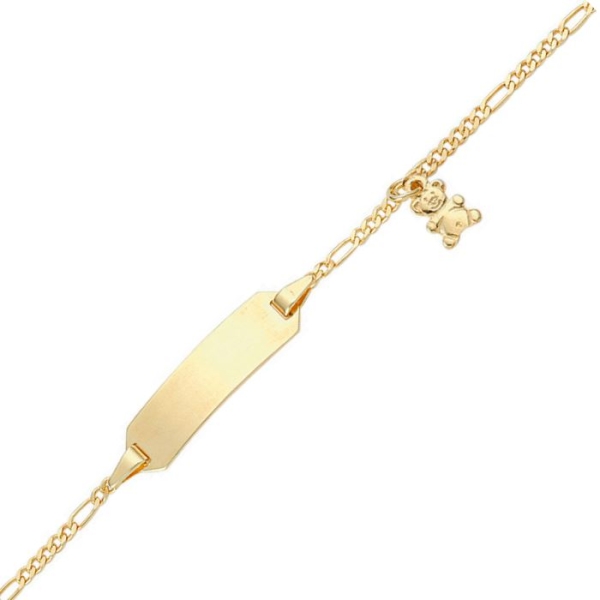 Schildarmband ID Figaro 1,5mm mit Bärenanhänger 8Kt GOLD 14cm