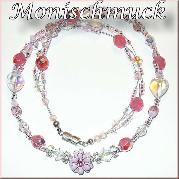 Collier Kette Rosa Blüte 47cm