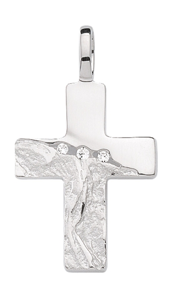 Anhänger Kreuz gehämmert Zirkonia 16x22mm Silber 925