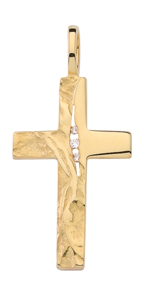 Anhänger Kreuz gehämmert Zirkonia 16x25mm 8Kt 333 GOLD