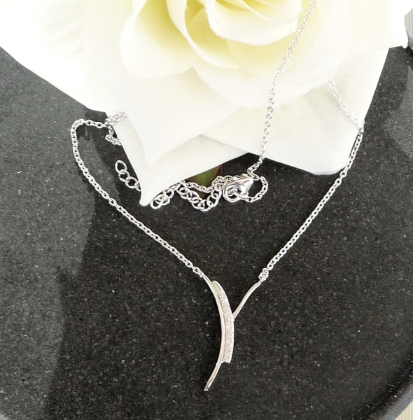 Collier Kette mit Anhänger Zirkonia Silber 925 42cm