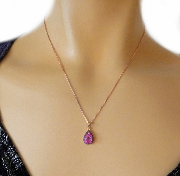 Collier Kette mit Zirkonia Anhänger pink Silber rosé 925 42cm