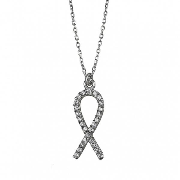 Collier Kette mit Anhänger Schleife Zirkonia Silber 925 41cm