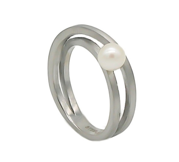 Ring zwei Stränge Edelstahl mit Süßwasserperle 5mm