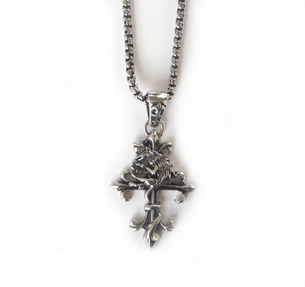 Kette Edelstahl mit Kreuz und Drache